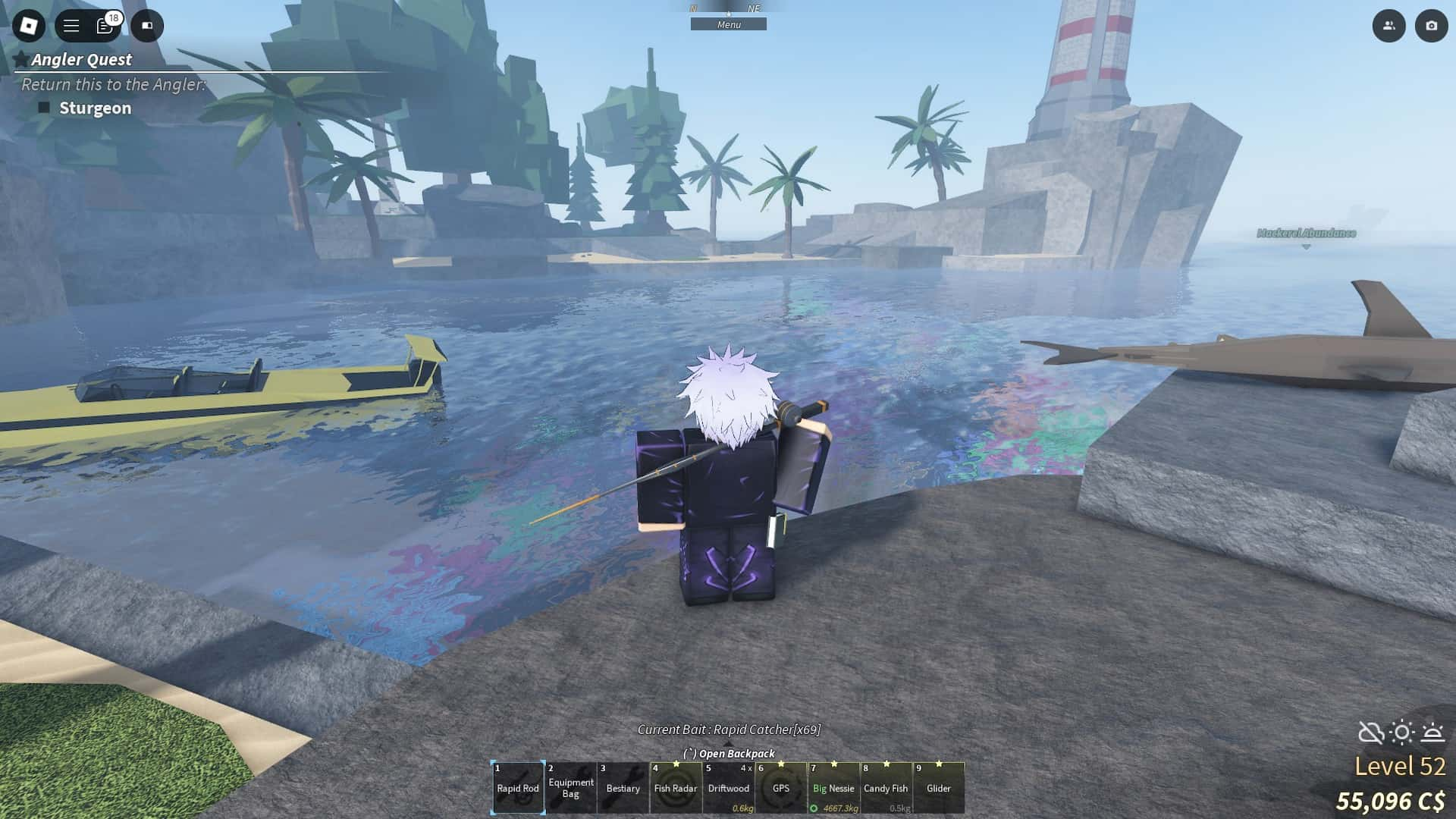 Player fishing for a log at Roslit Bay in Fisch Roblox