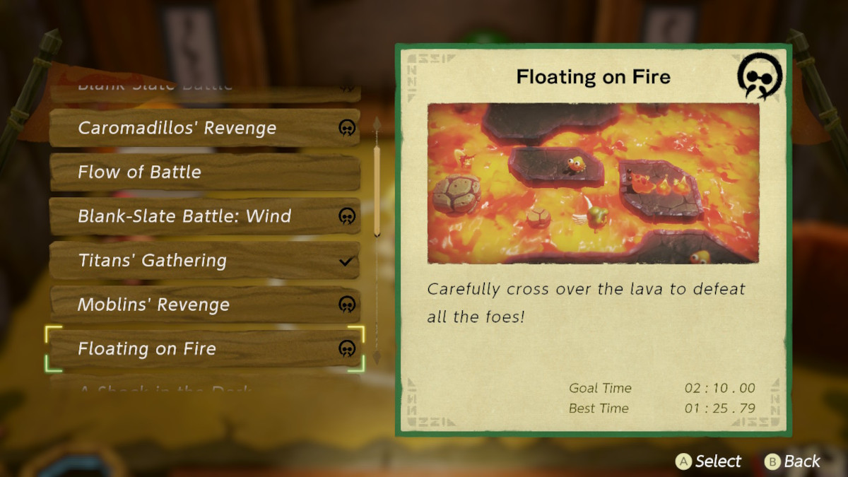 Floating on Fire in the Sleeping Dojo menu in Zelda: Echoes of Wisdom