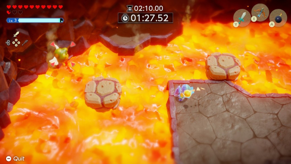 Enter Swordfighter Form to deal with the remaining flying enemies during Floating on Fire at the Slumber Dojo in Zelda: Echoes of Wisdom