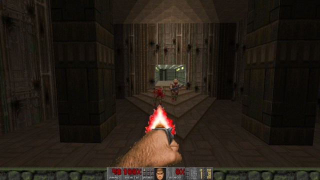 Doom 2: a zombie is downed by Doomguy's punching fist as though it's a pistol firing a bullet.