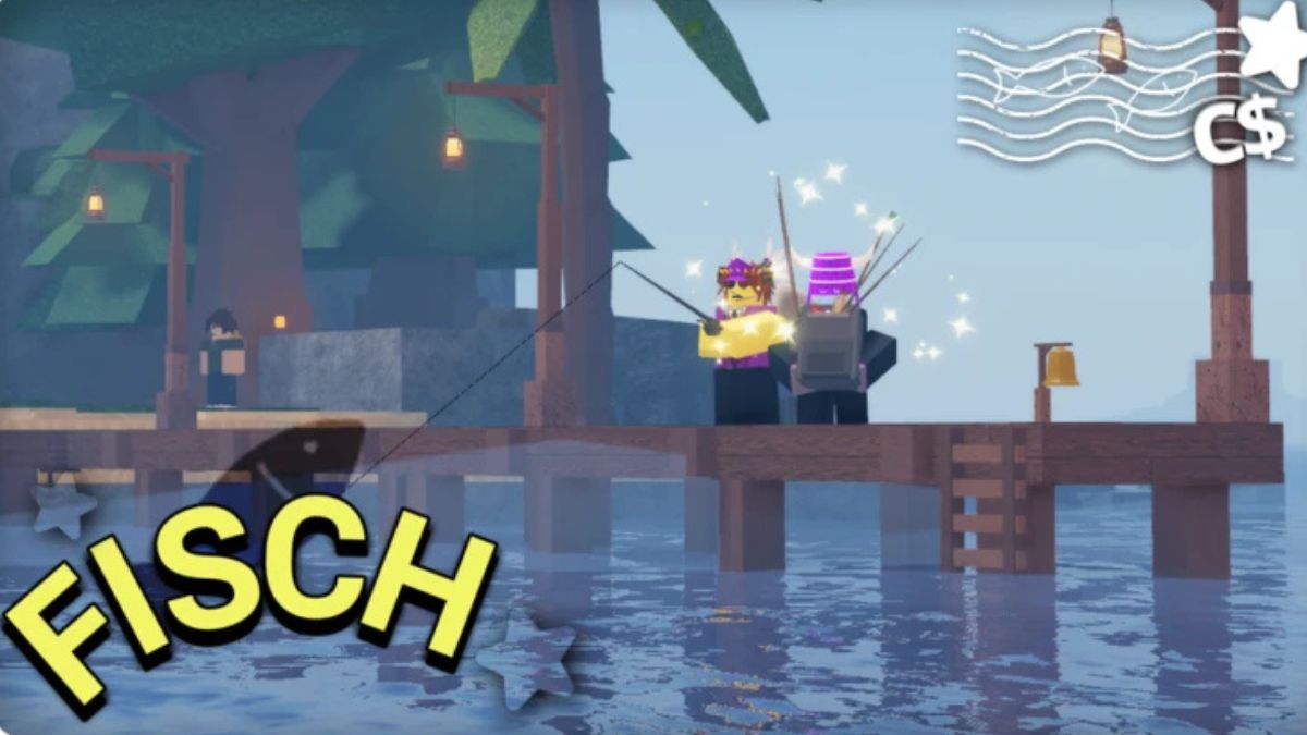 Two characters fishing on the pier in Fisch