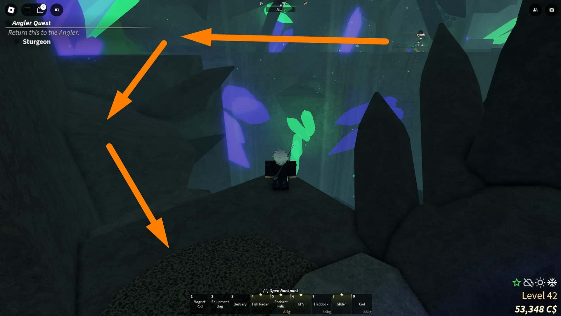 Path to the secret area in Vertigo in Fisch Roblox experience