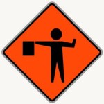 Flagger Ahead road sign in the BitLife Driving Test