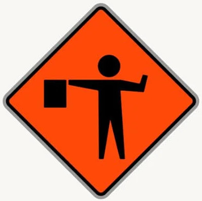 Flagger Ahead road sign in the BitLife Driving Test