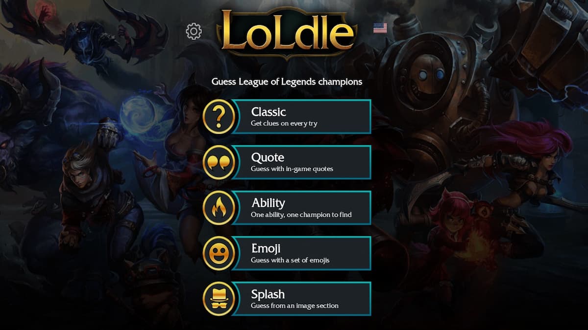 Screenshot of the Loldle quiz menu. 