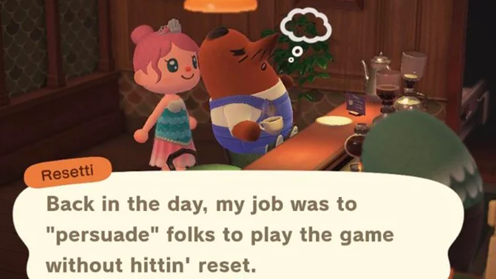 Resetti talking about his former role in Animal Crossing