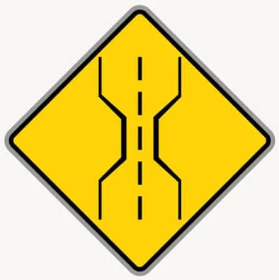 Road Narrows road sign in the BitLife driving test