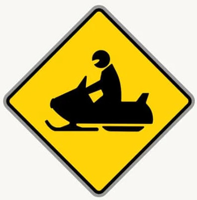 Snowmobile Crossing road sign in the BitLife driving test