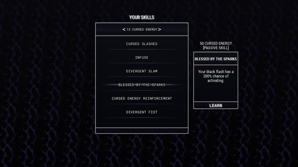 Cursed Energy skill tree in Sorcery Roblox