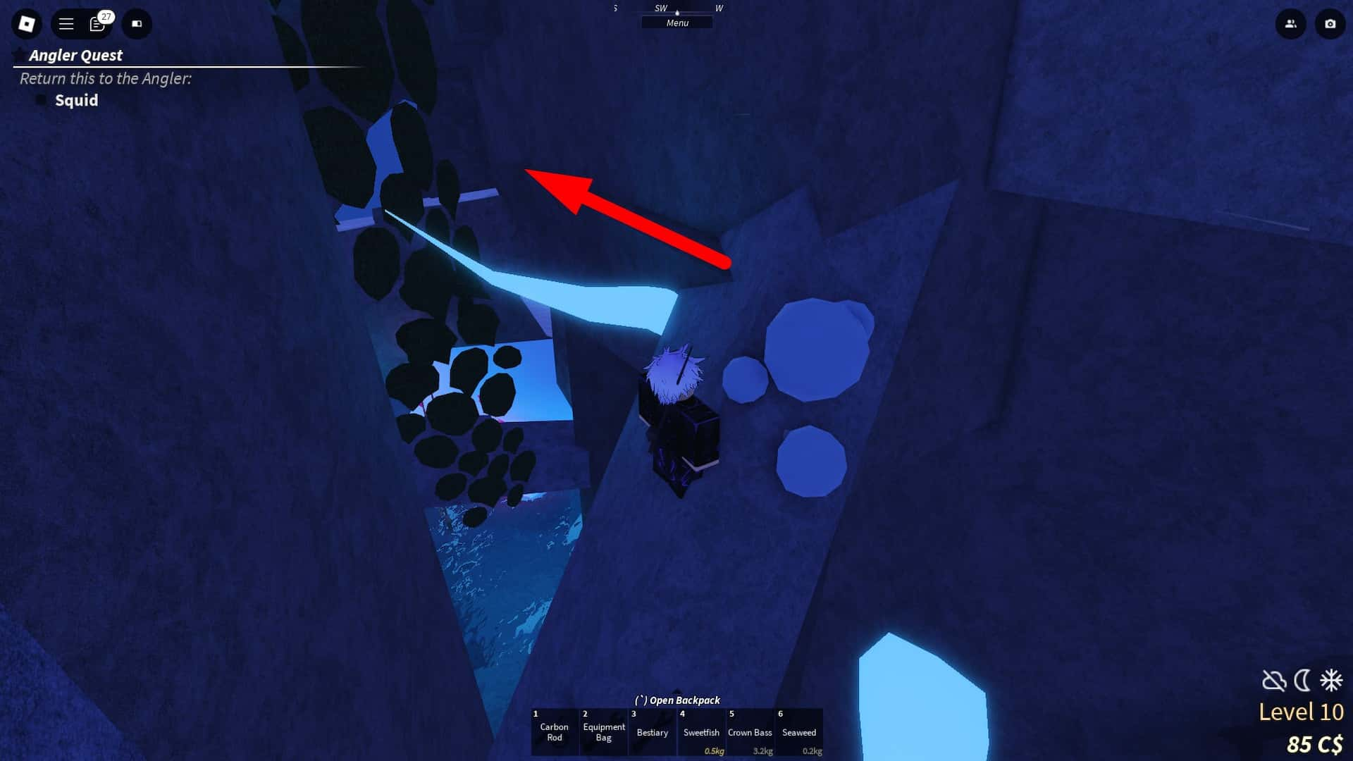 Ledge leading to the Windset Totem on Snowcap Island in Fisch Roblox experience