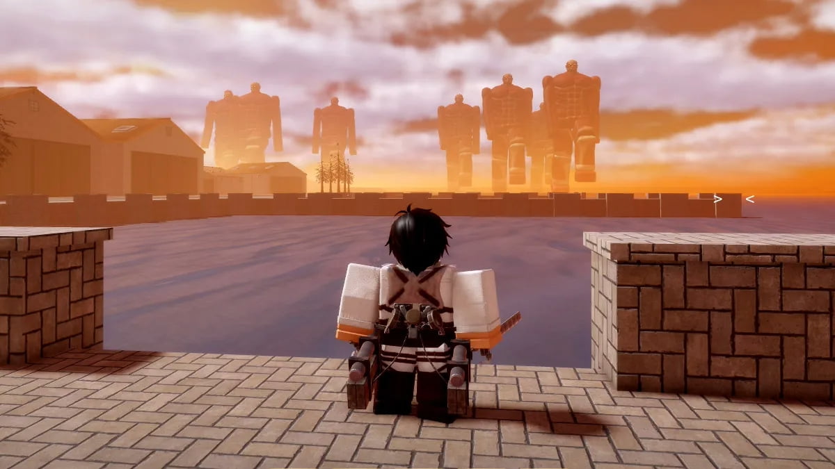 A player character looks out over the water, pondering how to find and beat the Rumbling in Attack on Titan: Revolution.