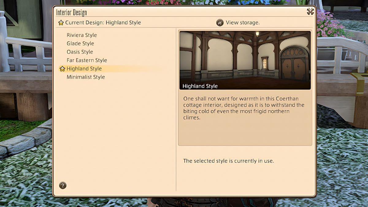 The interior design options menu in Final Fantasy XIV. 