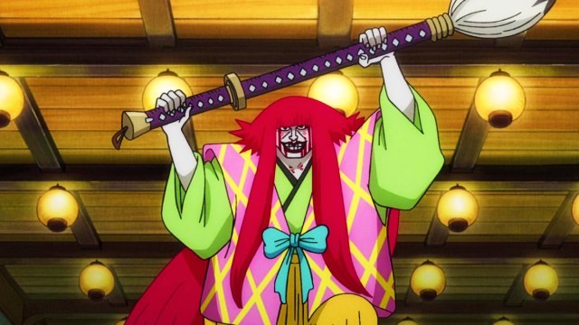 Kanjuro holding his gigantic brush in One Piece