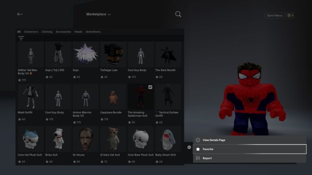 How to favorite avatar items in Roblox