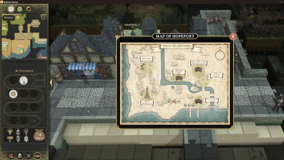 The map of the Brighter Shores Brannof Inheritance quest.