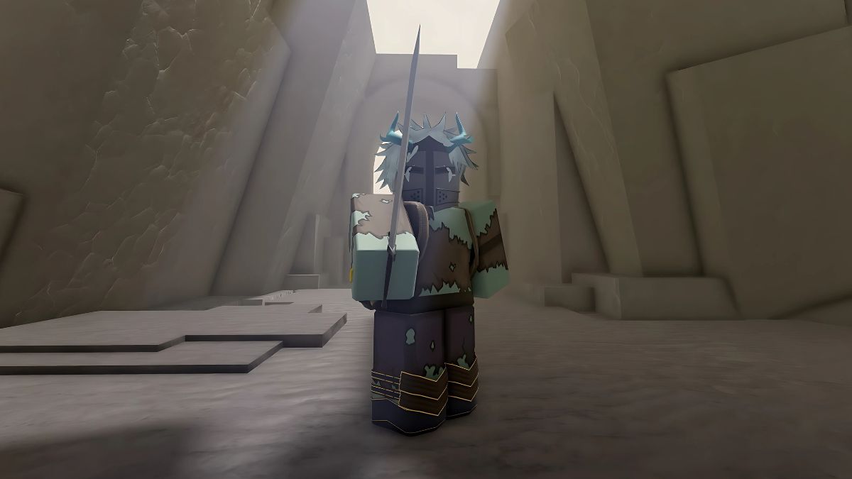 Player holding a sword in the Deepwoken Roblox experience