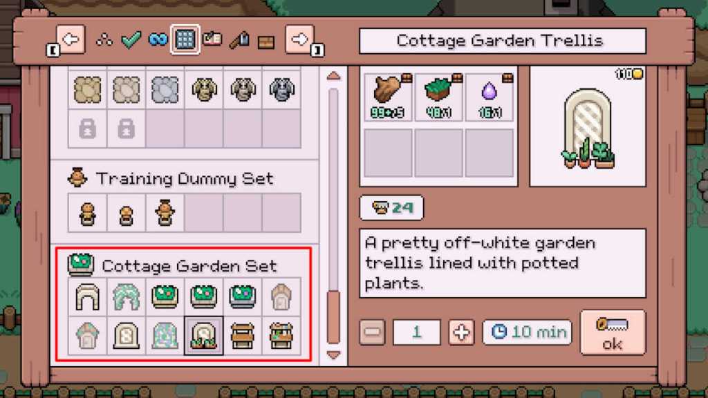 Cottage Garden set items in Fields of Mistria