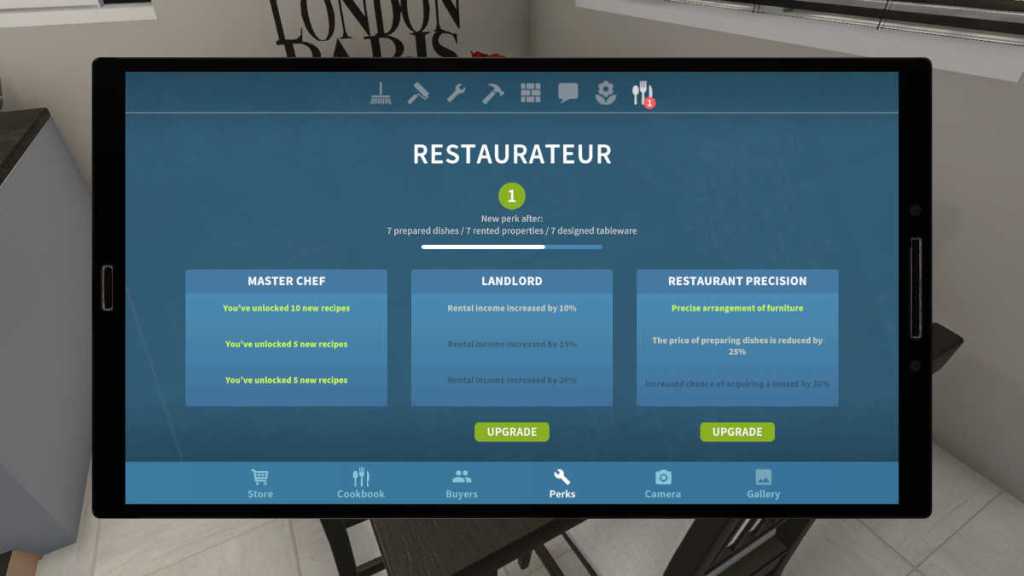 Skill perks in House Flipper: Dine Out