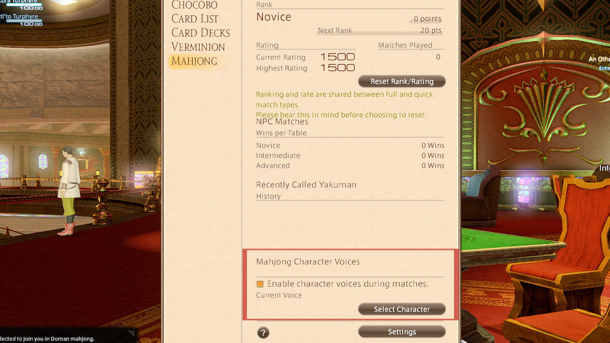 How to enable Mahjong Voices in FFXIV