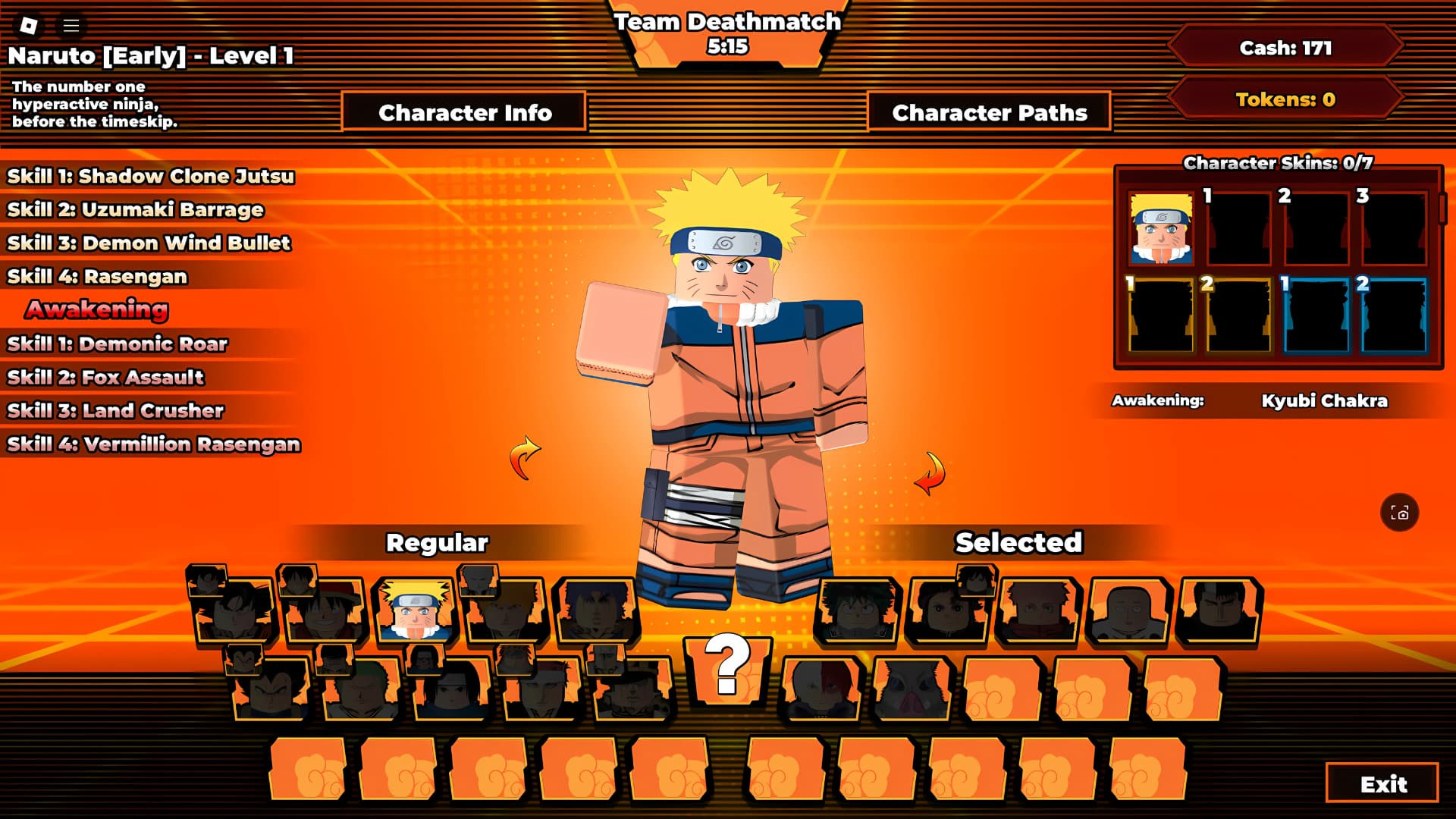 Shonen Unleashed character menu