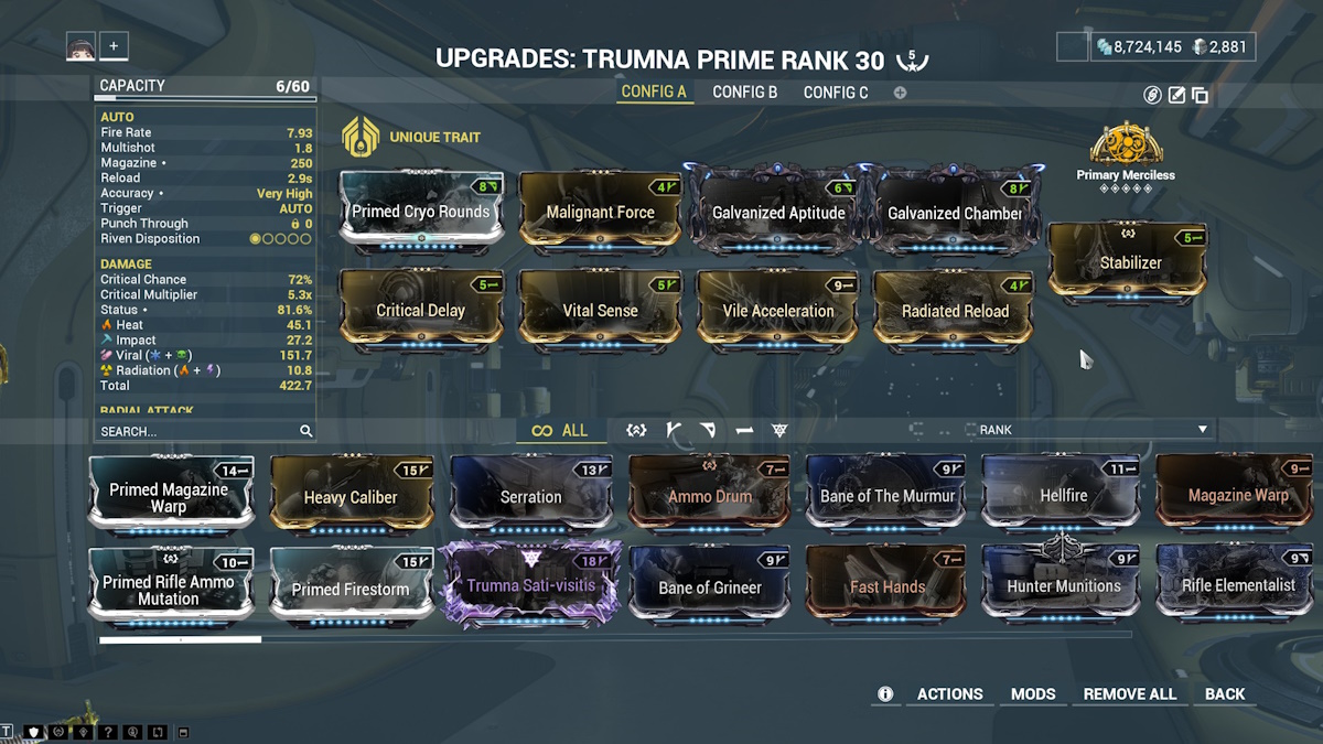 Trumna Prime Warframe build