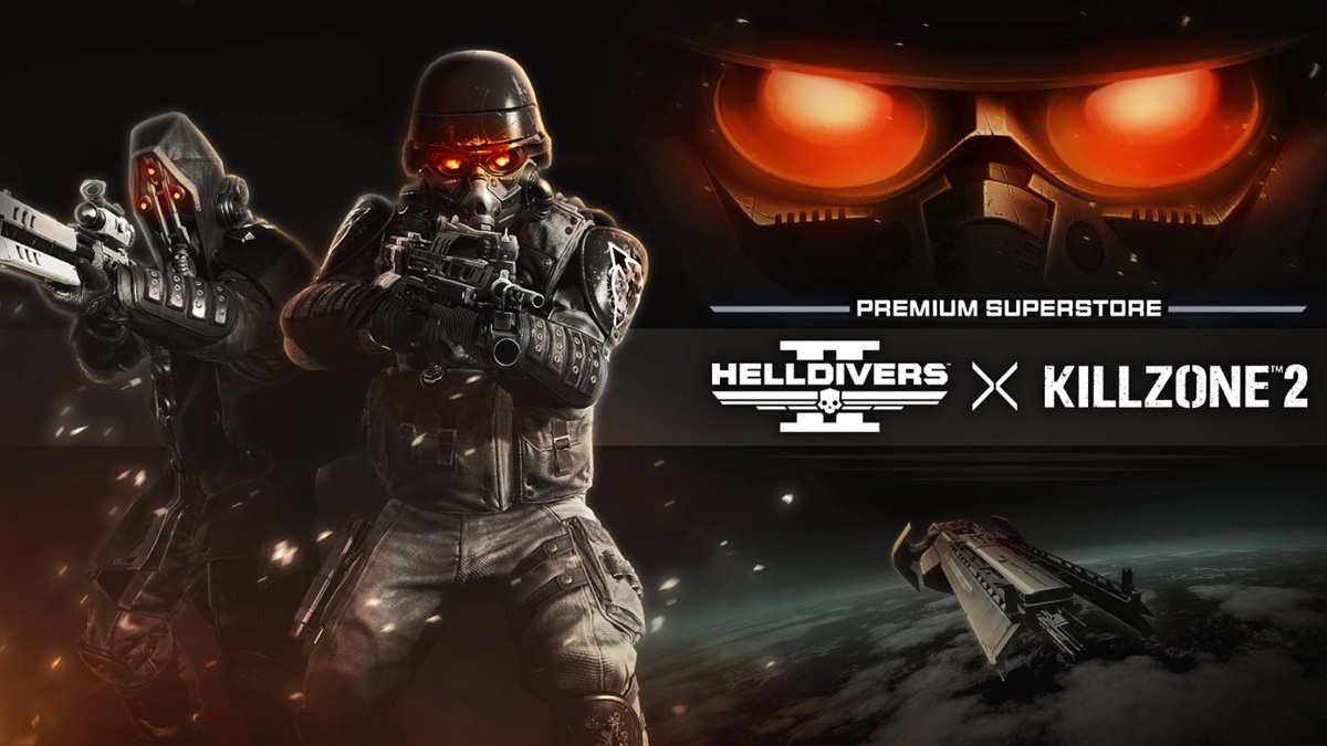 An official splash screen for the Helldivers 2 x Killzone crossover.