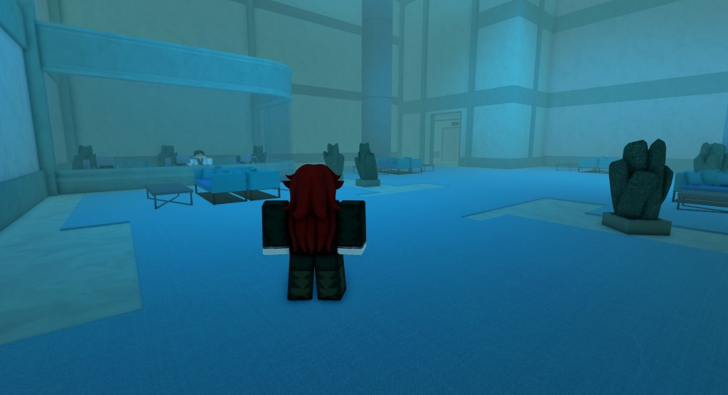 A character is standing inside the Hospital in GHOUL://RE Roblox