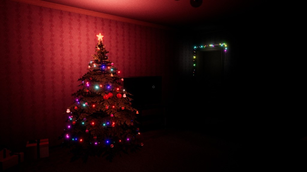 A Christmas tree lights up a room in Irony Of Nightmare