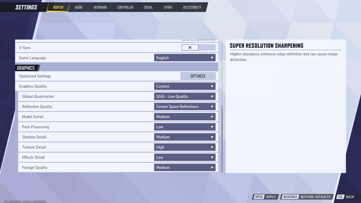 Marvel Rivals' graphics settings menu