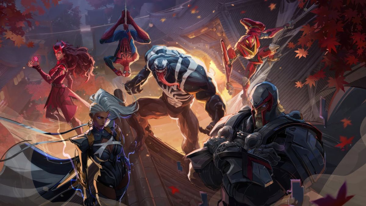 Marvel Rivals Wallpaper with Venom, Spider-Man, Scarlet Witch and Magneto.