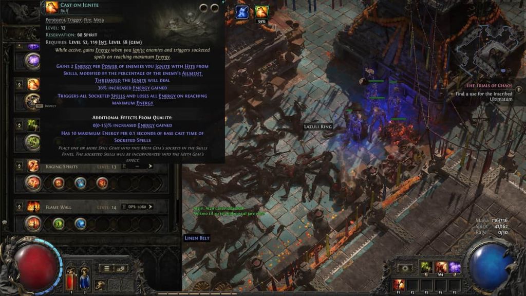 Cast on Ignite equipped in Path of Exile 2