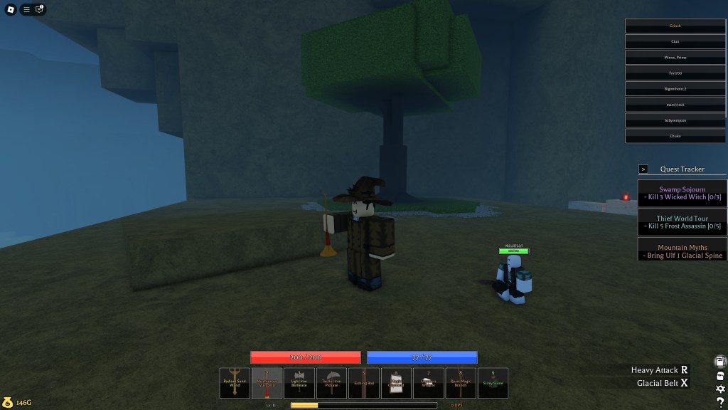Roblox character has summoned two minions to in Pilgrammed the Raindrops