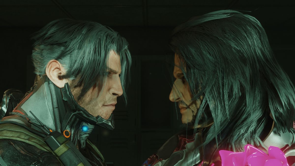 The Drifter and Arthur looking at each other in Warframe 1999