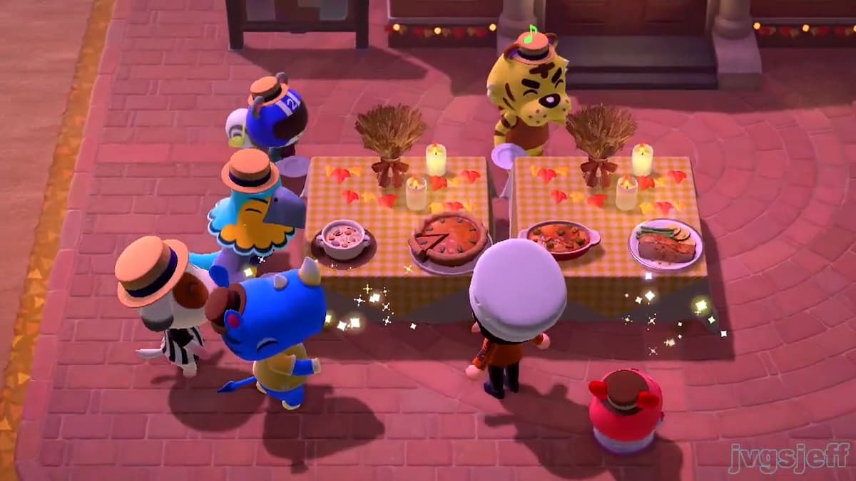 Villagers enjoying the Turkey Day feast