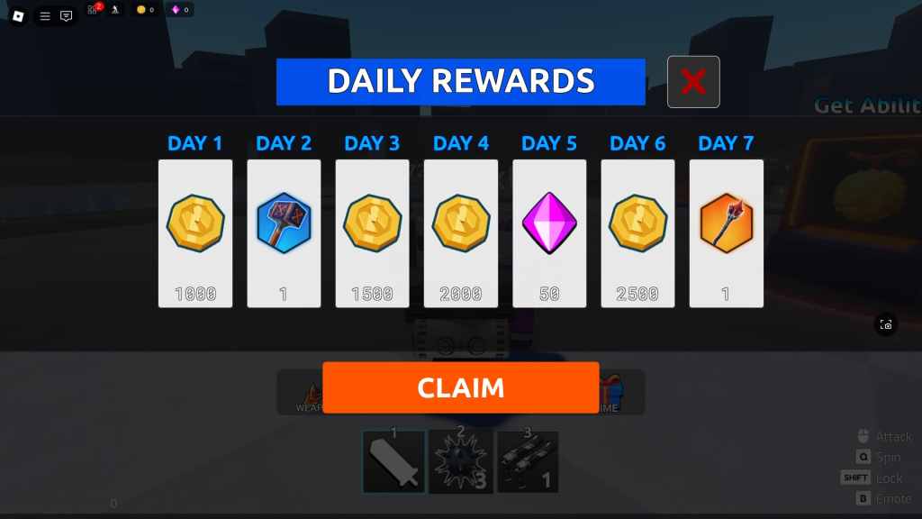 Preview of daily check-in rewards in Dual Warriors