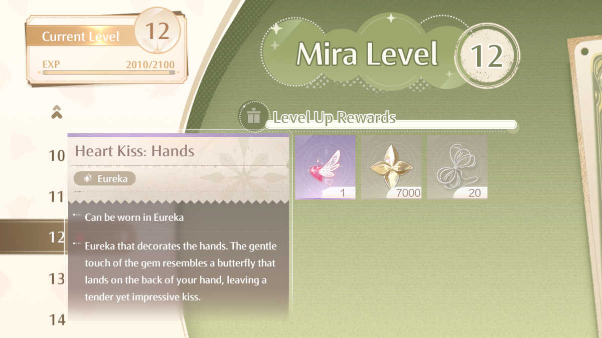 Eureka gained from leveling up the Mira Level in Infinite Nikki