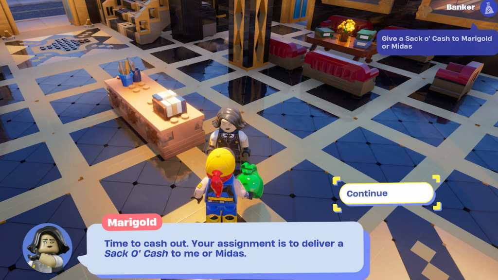 LEGO Fortnite Brick Life deliver sack of cash dialogue