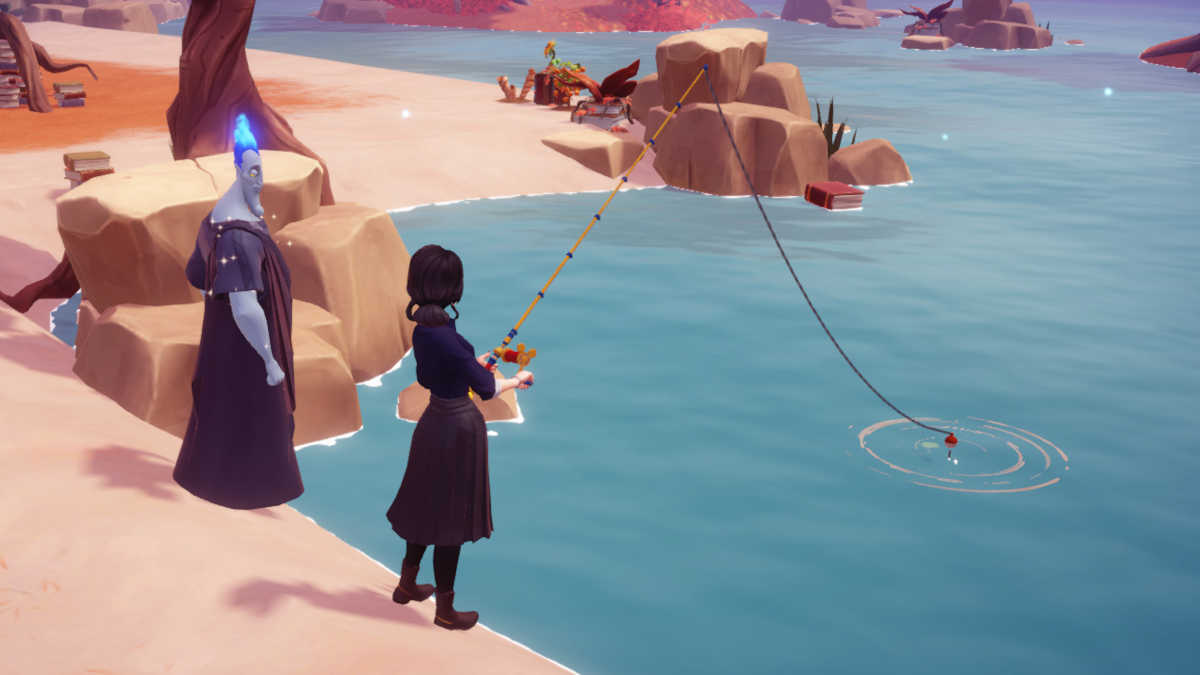 Fishing with Hades in The Bind in Disney Dreamlight Valley