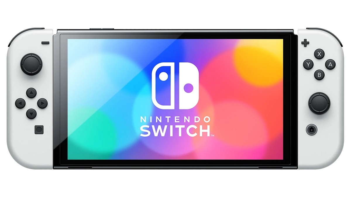 A white Nintendo Switch on a white background.