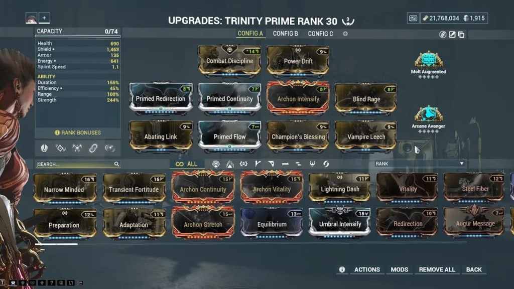 Warframe Trinity mods