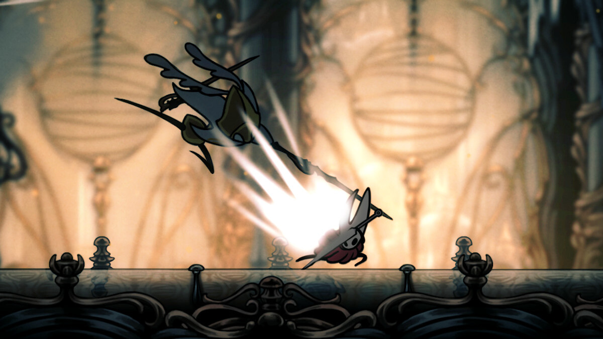 A screenshot of Hollow Knight: Silksong featuring a boss fight.