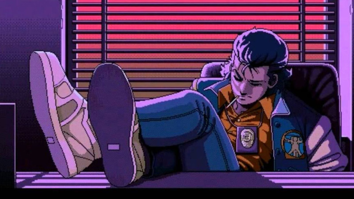 Policenauts character sitting at table