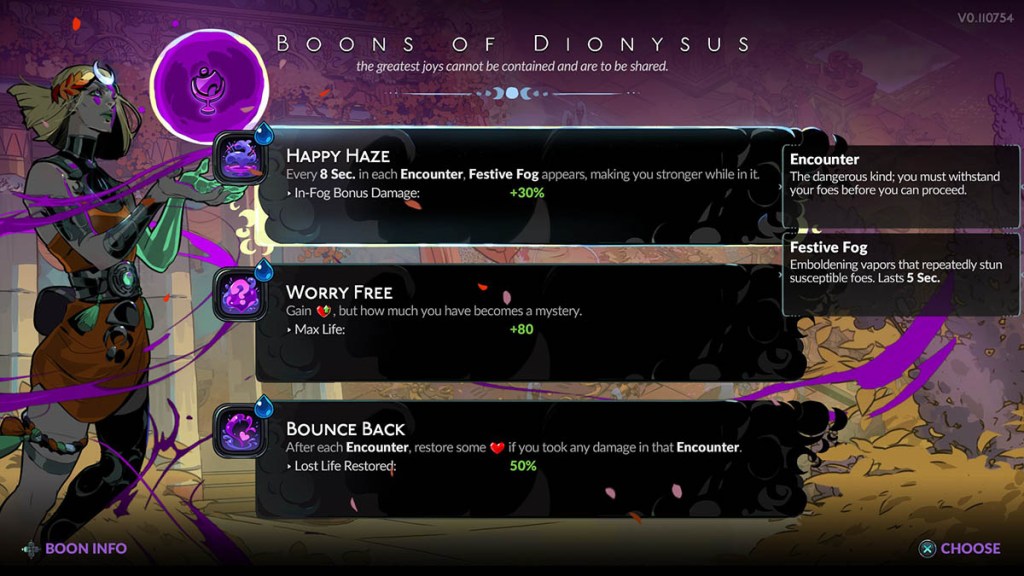 The boons of Dionysus in Hades 2.