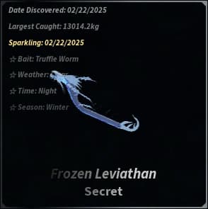Frozen Leviathan status screen from Roblox Fisch