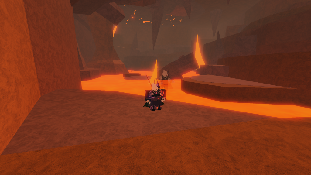 Volcanic Vents zone in Fisch. The player is standing near lava
