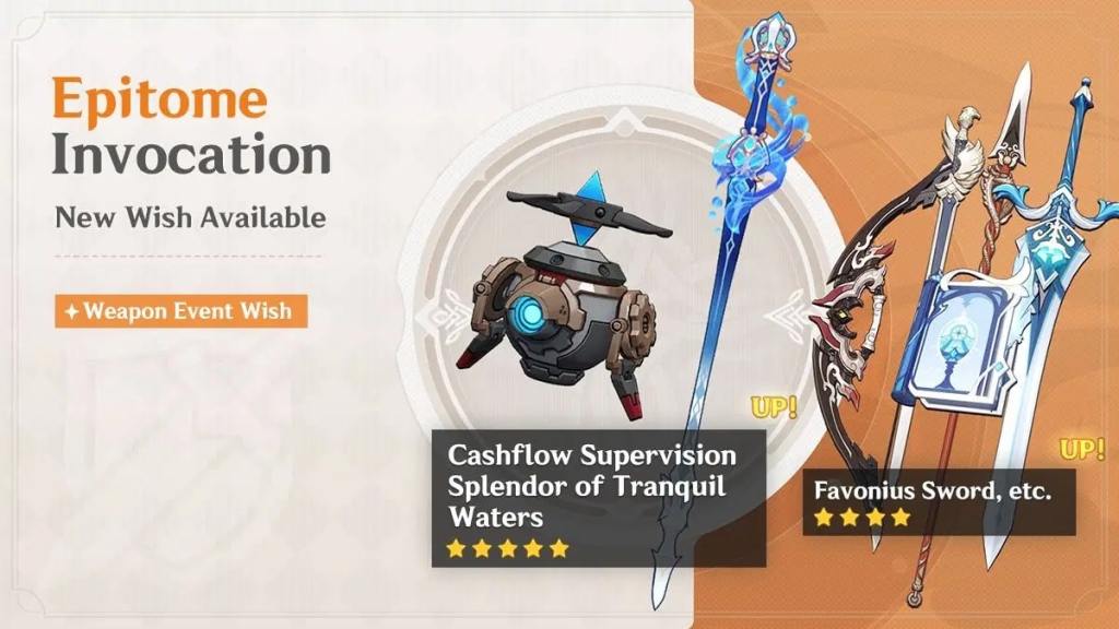 Genshin weapon banner featuring Wriothesley and Furina's signature weapons