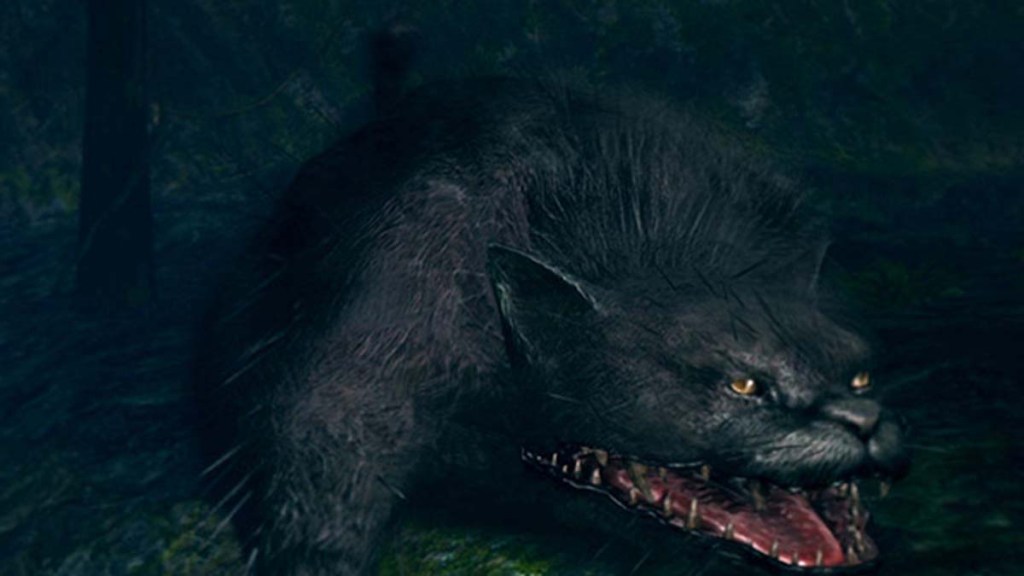 The Great Feline, a big black enemy cat from Dark Souls
