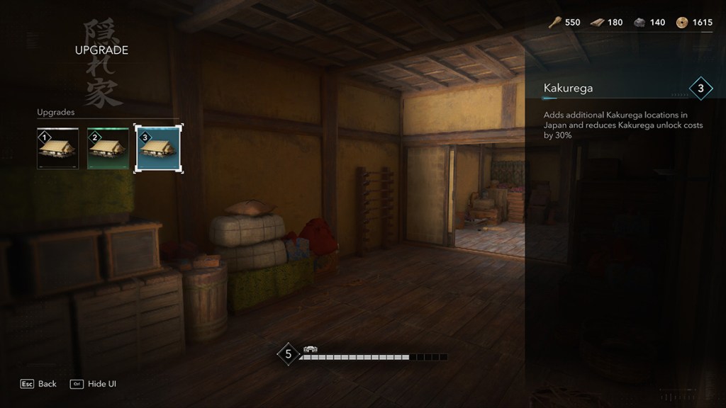 The level three Kakurega Hideout upgrade