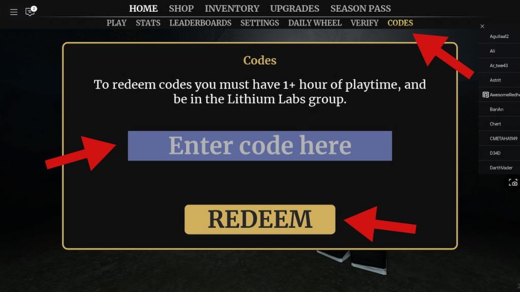 How to redeem codes in SPECTER