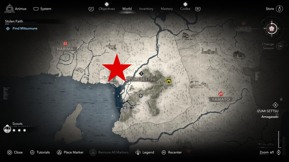 Mitsumune map location in Izumi Settsu province